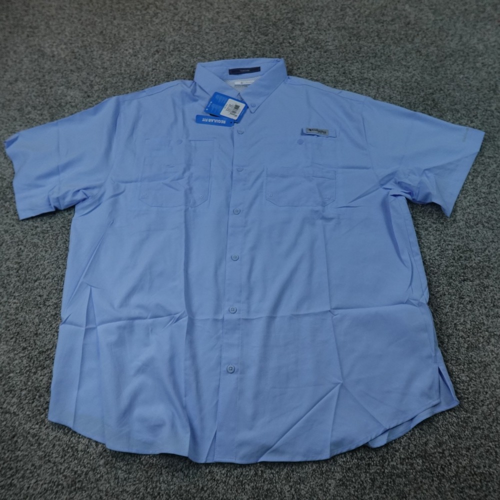 NEW Columbia Shirt Mens 2XL Blue PFG Tamiami II Short Sleeve Button Up Fishing